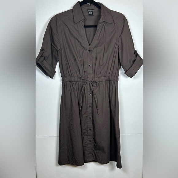 Sarin New York Brown Button-Up, Cotton Shirt- Dress. Elastic Waist. Size Small. - Picture 1 of 10